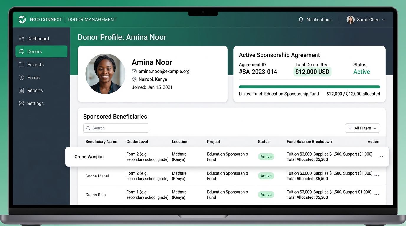 Donor Management & Sponsorship Allocation Screen