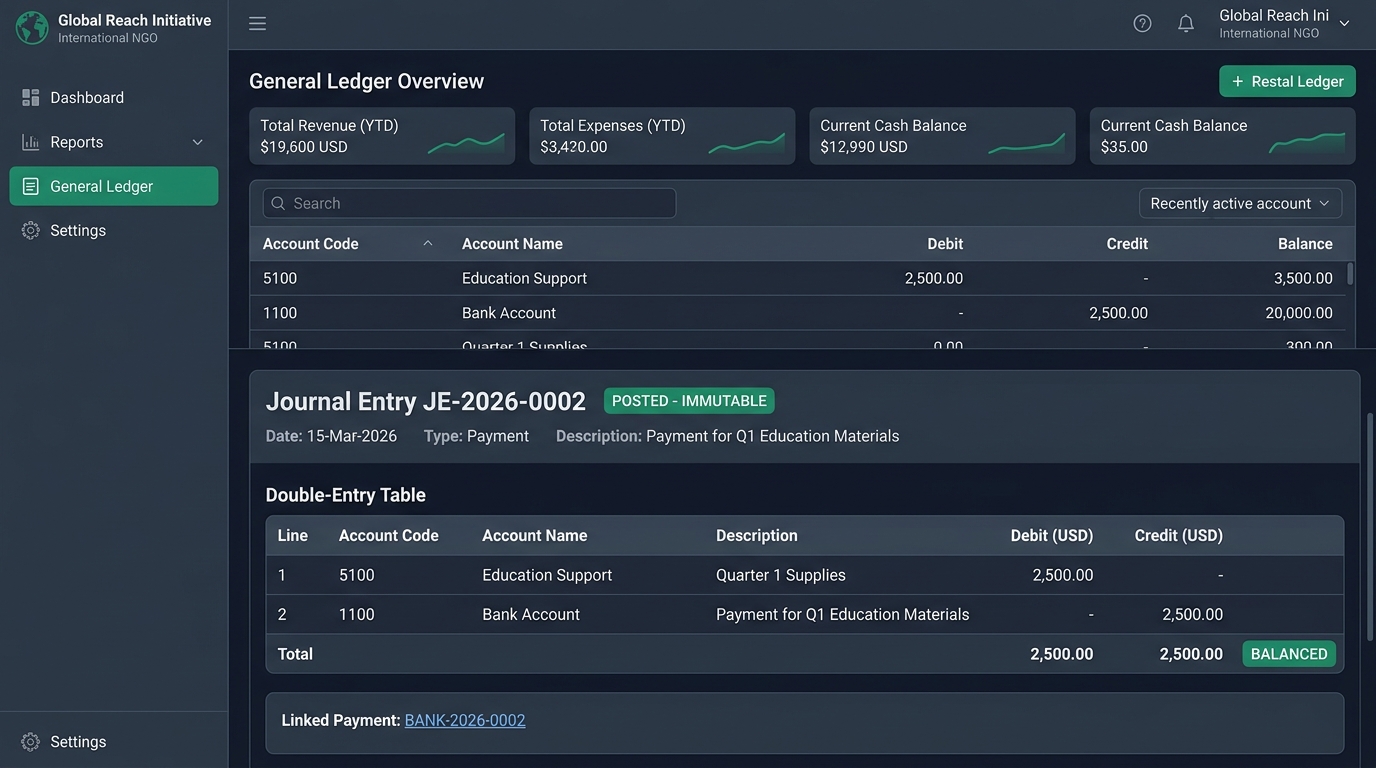 General Ledger Journal Entries Screen